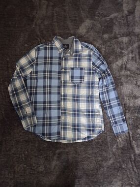 American Eagle Blue White Plaid Classic Long Sleeve Button Down Shirt Mens L